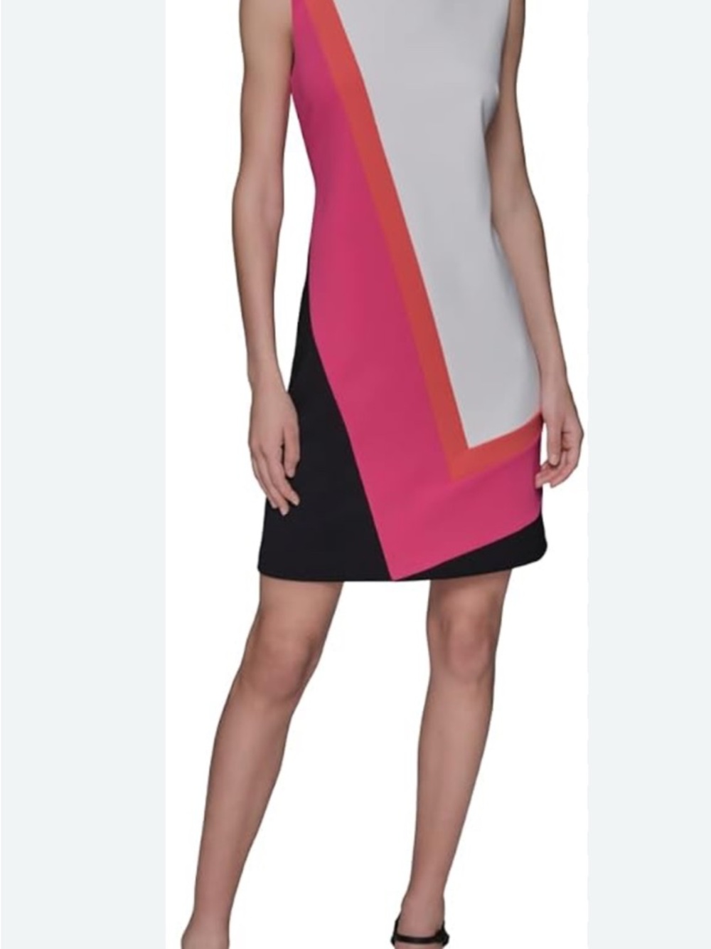 Karl Lagerfeld color block A-line design in white, orange , pink , black white.